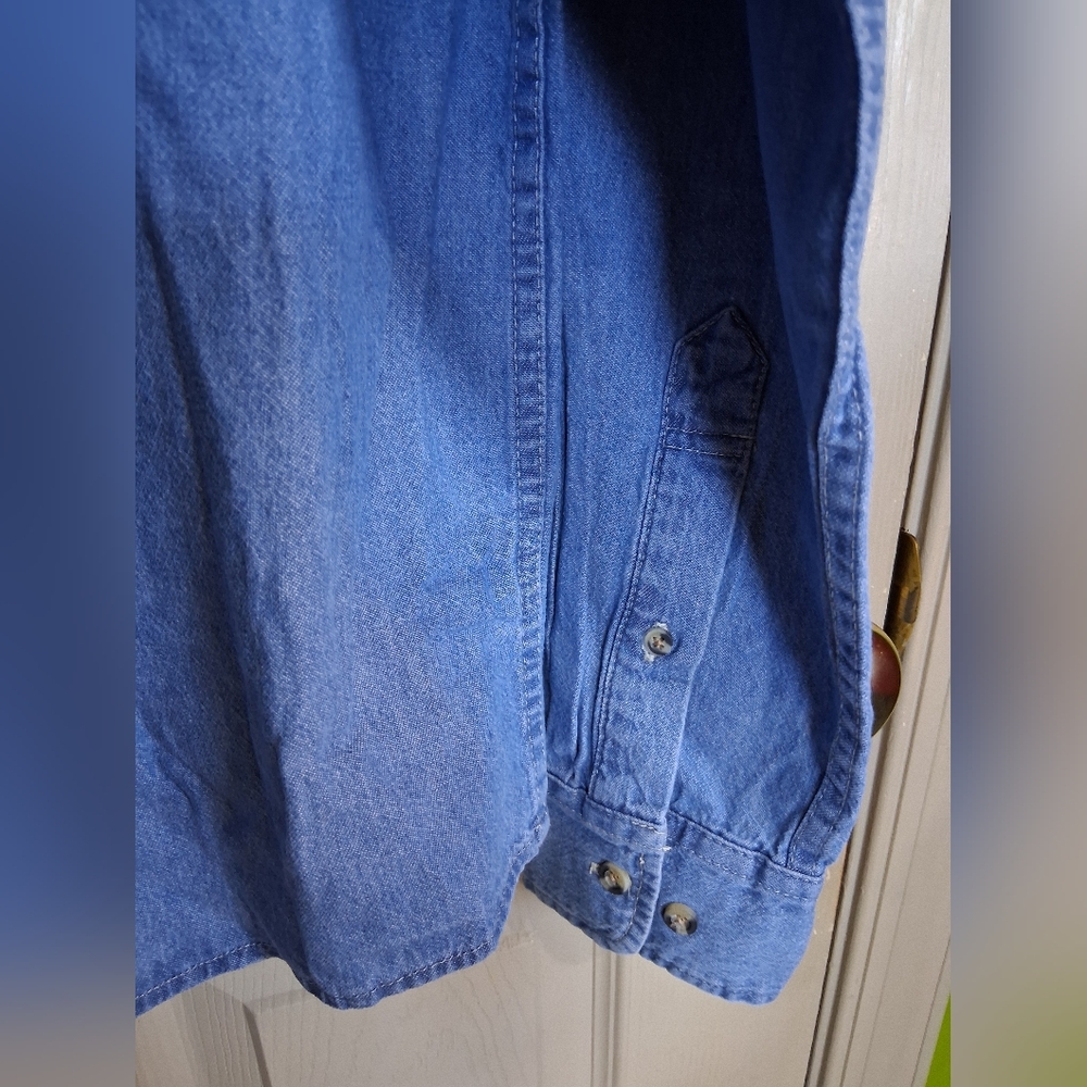 Port & Company 100% Cotton Blue Denim Button Down Shirt - NWOT - Picture 6 of 8